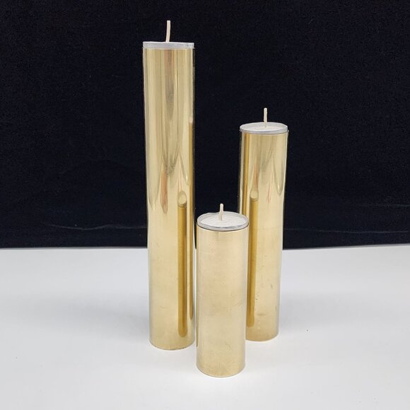 Vintage MCM Tall Brass Cylinder Tealight Holders Candle Holders Set of 3 - Picture 2 of 5